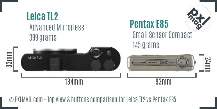 Leica TL2 vs Pentax E85 top view buttons comparison