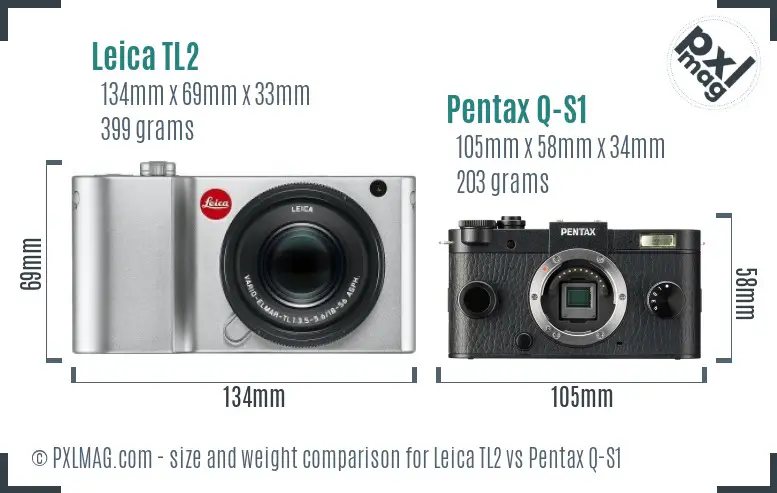 Leica TL2 vs Pentax Q-S1 size comparison