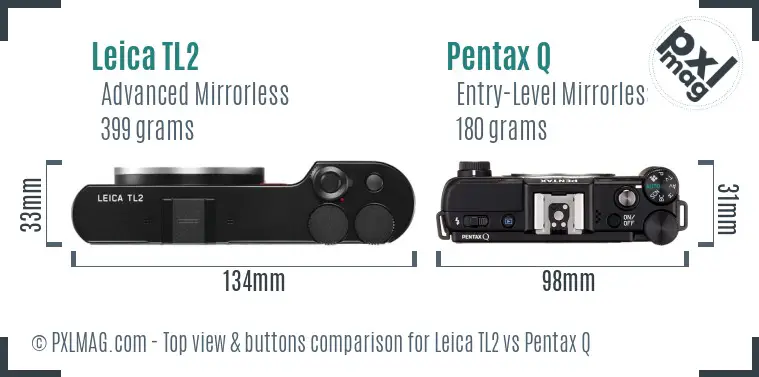Leica TL2 vs Pentax Q top view buttons comparison
