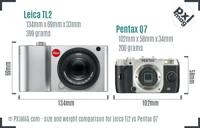 Leica TL2 vs Pentax Q7 size comparison