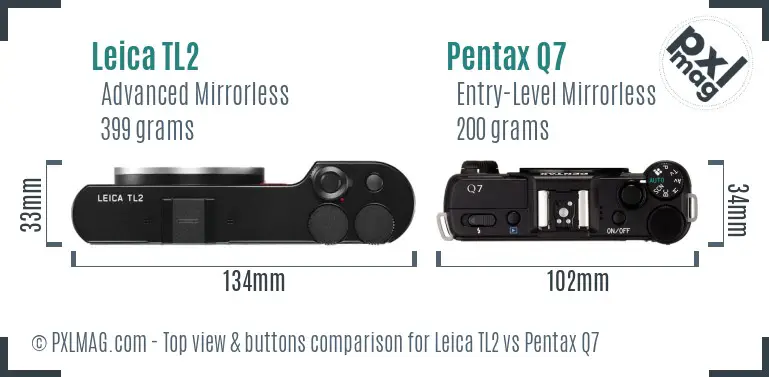 Leica TL2 vs Pentax Q7 top view buttons comparison
