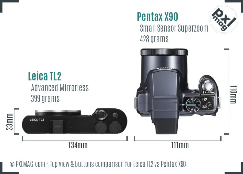 Leica TL2 vs Pentax X90 top view buttons comparison