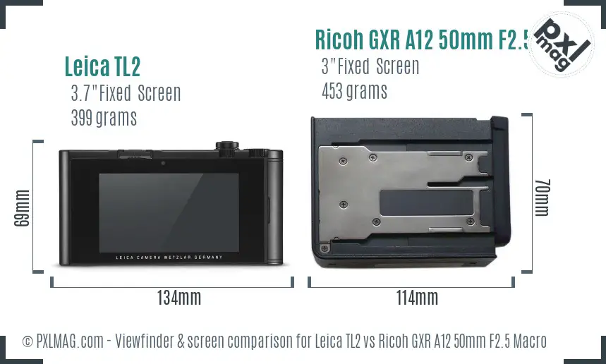 Leica TL2 vs Ricoh GXR A12 50mm F2.5 Macro Screen and Viewfinder comparison