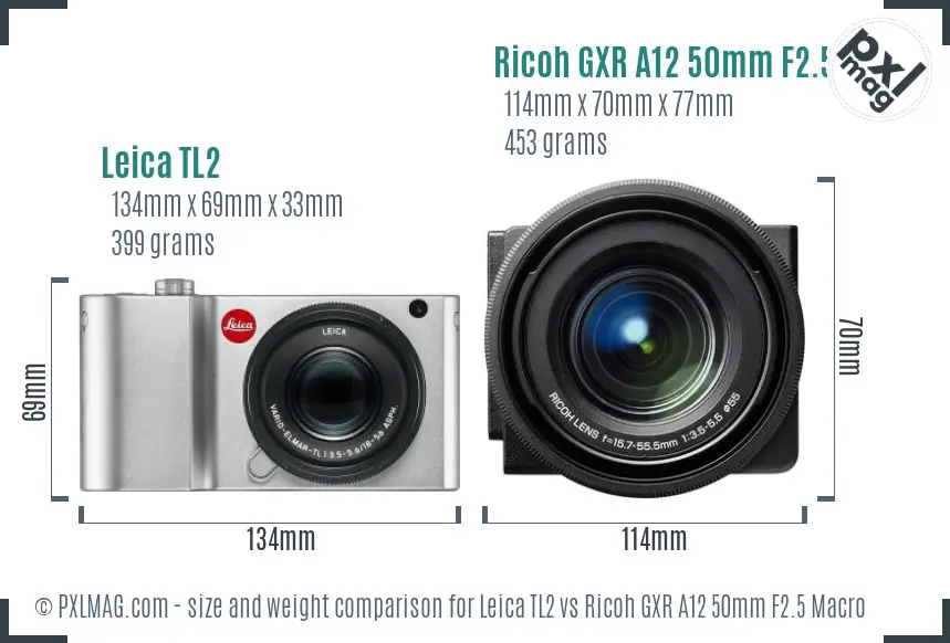 Leica TL2 vs Ricoh GXR A12 50mm F2.5 Macro size comparison