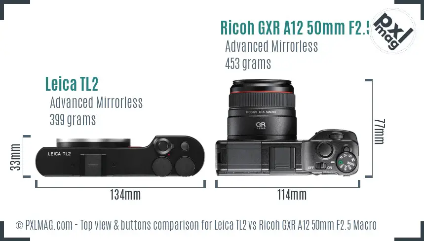 Leica TL2 vs Ricoh GXR A12 50mm F2.5 Macro top view buttons comparison