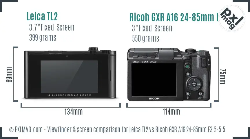Leica TL2 vs Ricoh GXR A16 24-85mm F3.5-5.5 Screen and Viewfinder comparison