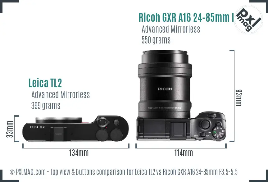 Leica TL2 vs Ricoh GXR A16 24-85mm F3.5-5.5 top view buttons comparison