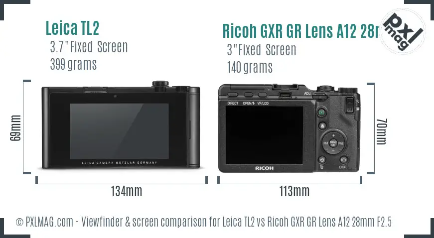 Leica TL2 vs Ricoh GXR GR Lens A12 28mm F2.5 Screen and Viewfinder comparison