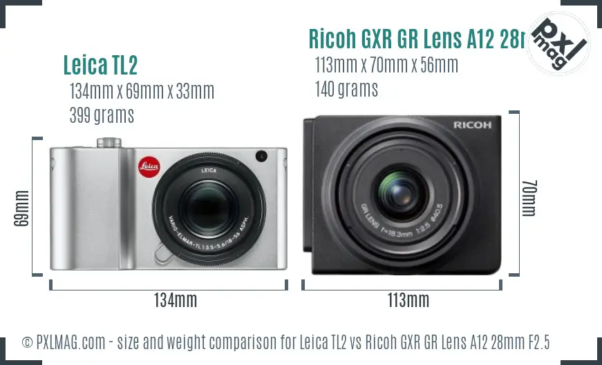 Leica TL2 vs Ricoh GXR GR Lens A12 28mm F2.5 size comparison