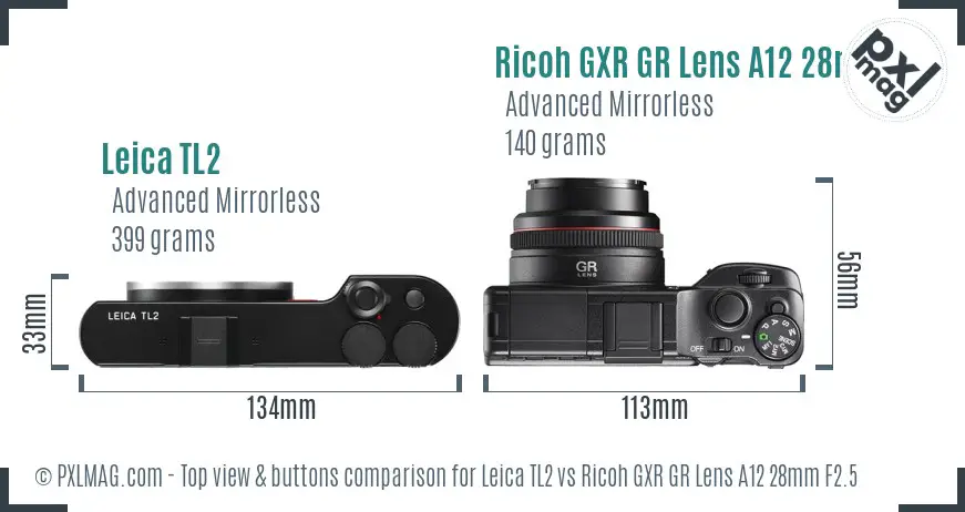 Leica TL2 vs Ricoh GXR GR Lens A12 28mm F2.5 top view buttons comparison