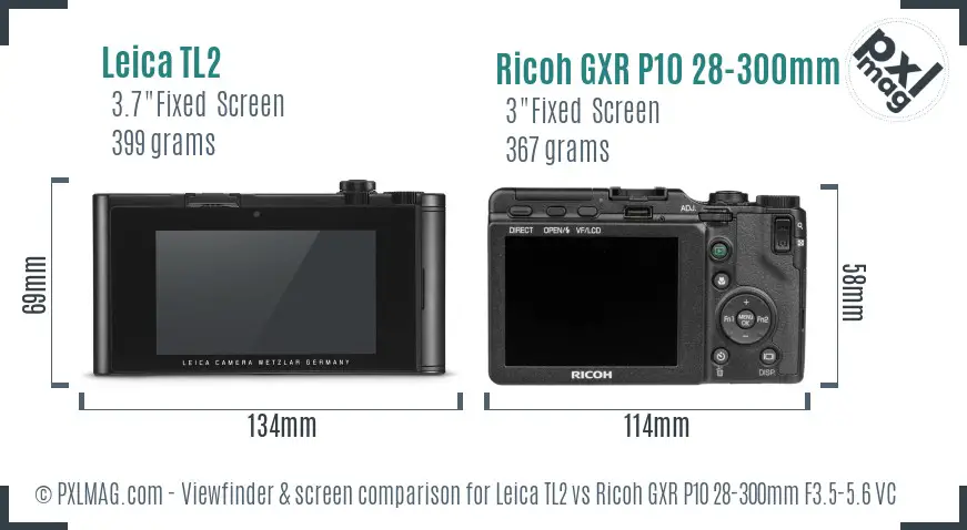 Leica TL2 vs Ricoh GXR P10 28-300mm F3.5-5.6 VC Screen and Viewfinder comparison