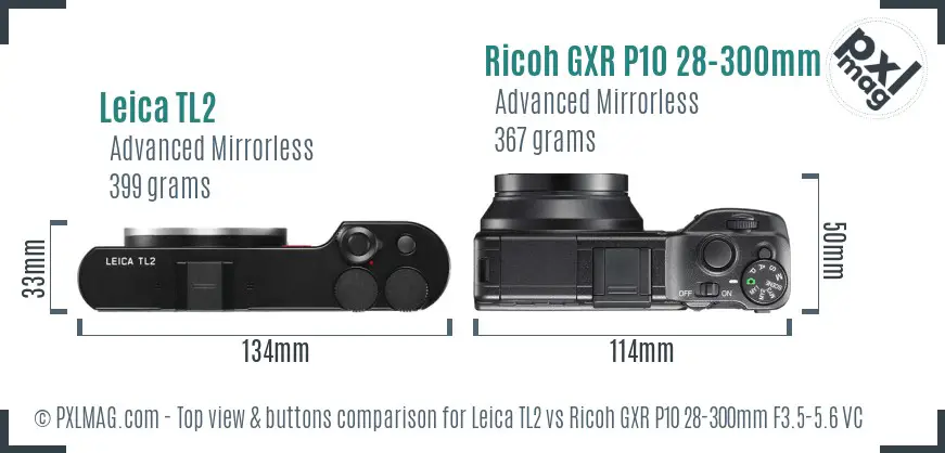 Leica TL2 vs Ricoh GXR P10 28-300mm F3.5-5.6 VC top view buttons comparison