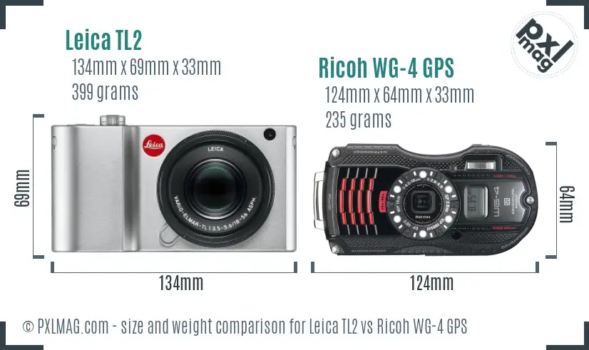 Leica TL2 vs Ricoh WG-4 GPS size comparison