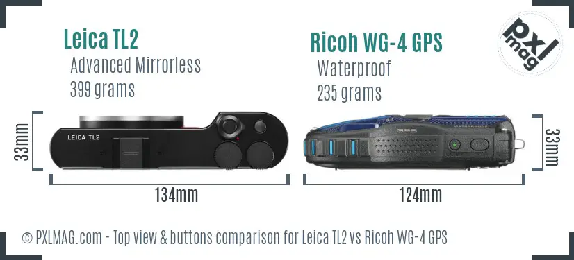 Leica TL2 vs Ricoh WG-4 GPS top view buttons comparison