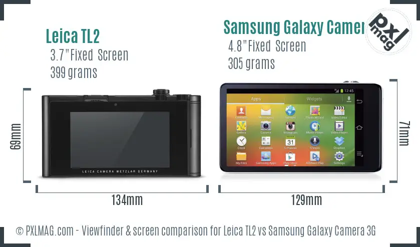Leica TL2 vs Samsung Galaxy Camera 3G Screen and Viewfinder comparison
