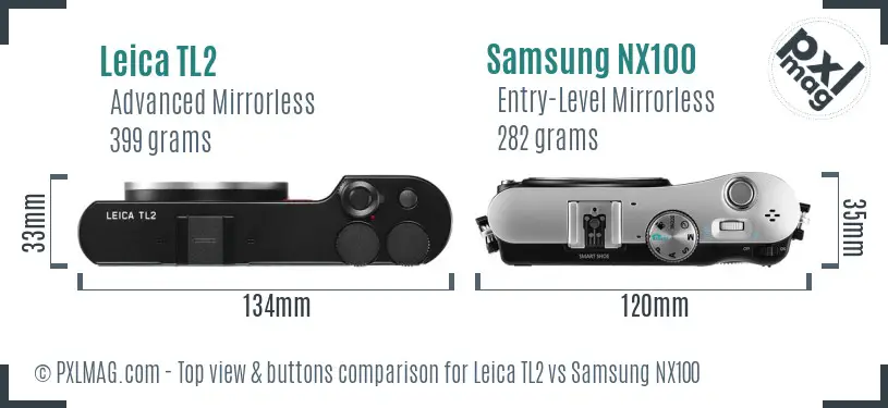 Leica TL2 vs Samsung NX100 top view buttons comparison