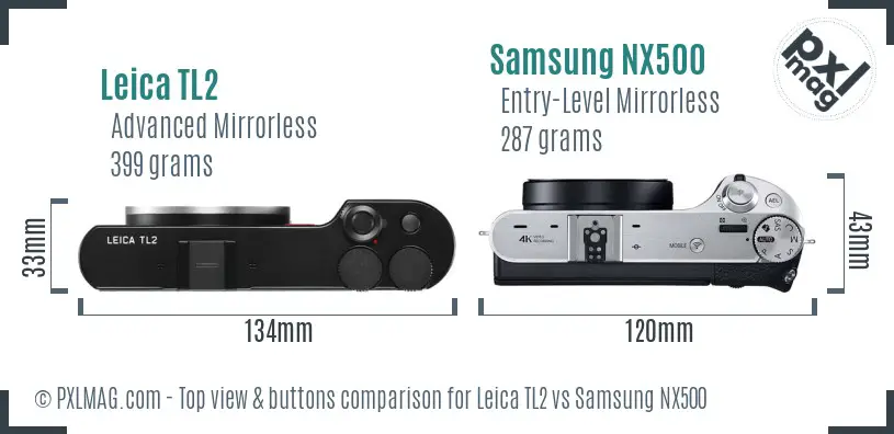 Leica TL2 vs Samsung NX500 top view buttons comparison