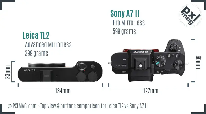 Leica TL2 vs Sony A7 II top view buttons comparison Leica TL2 vs Sony A7 II top view buttons comparison