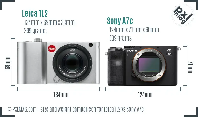 Leica TL2 vs Sony A7c size comparison