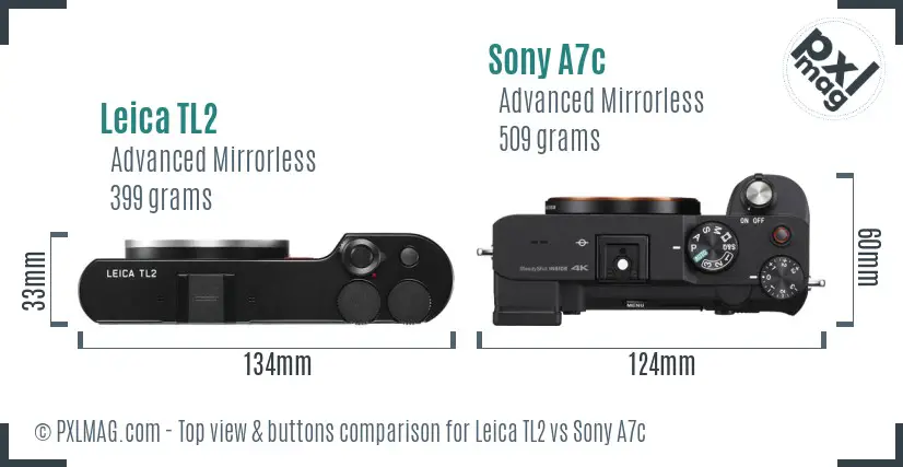 Leica TL2 vs Sony A7c top view buttons comparison