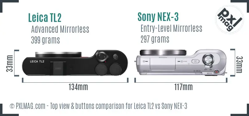 Leica TL2 vs Sony NEX-3 top view buttons comparison