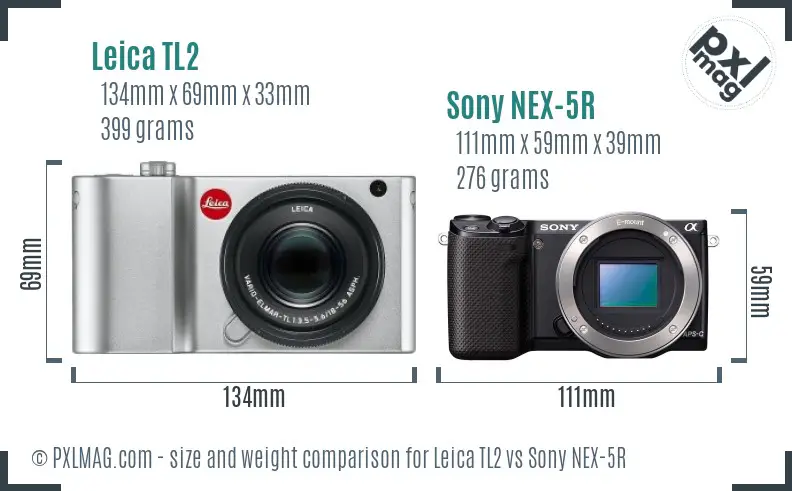 Leica TL2 vs Sony NEX-5R size comparison