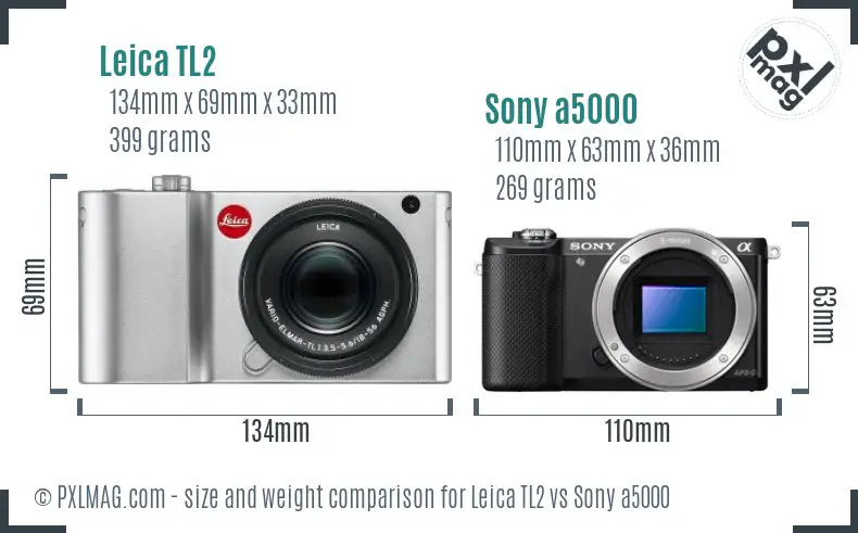 Leica TL2 vs Sony a5000 size comparison