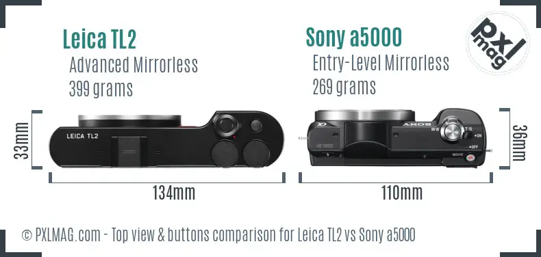 Leica TL2 vs Sony a5000 top view buttons comparison