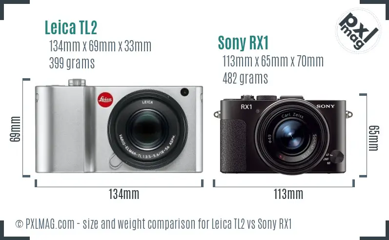 Leica TL2 vs Sony RX1 size comparison