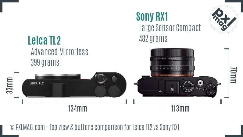 Leica TL2 vs Sony RX1 top view buttons comparison