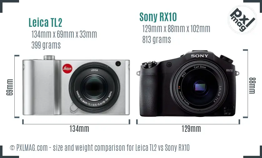 Leica TL2 vs Sony RX10 size comparison