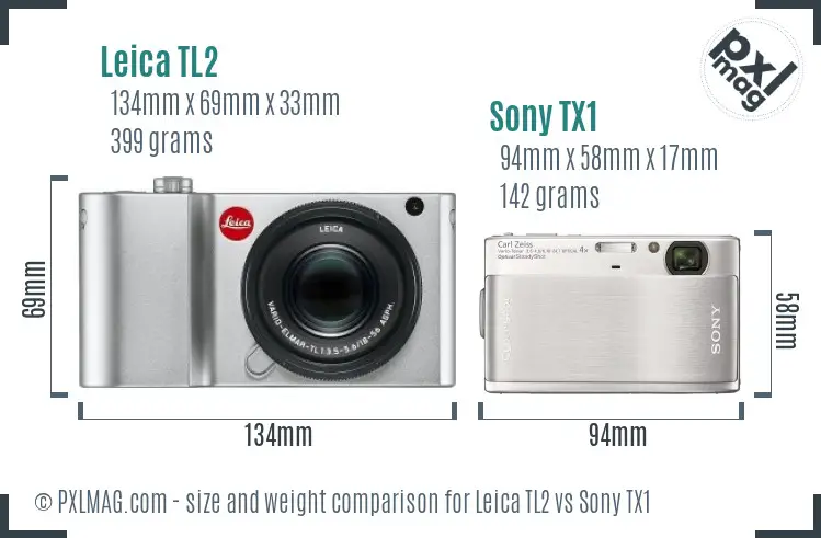 Leica TL2 vs Sony TX1 size comparison