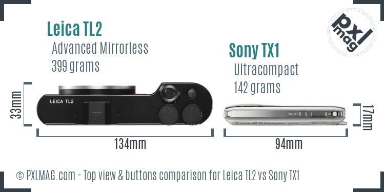 Leica TL2 vs Sony TX1 top view buttons comparison