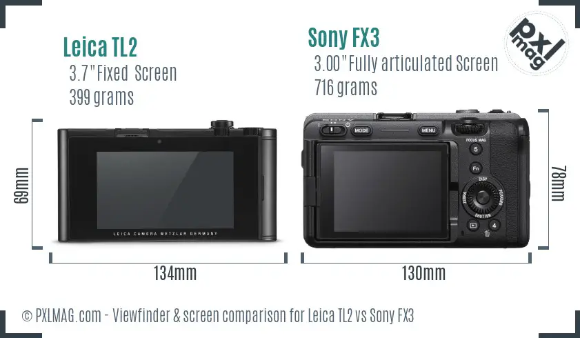 Leica TL2 vs Sony FX3 Screen and Viewfinder comparison