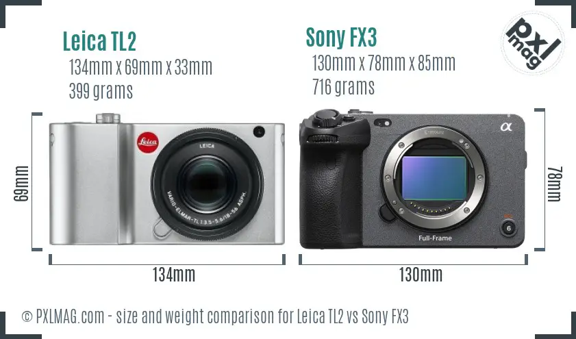 Leica TL2 vs Sony FX3 size comparison