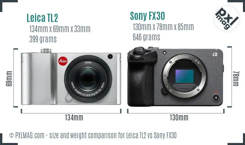 Leica TL2 vs Sony FX30 size comparison