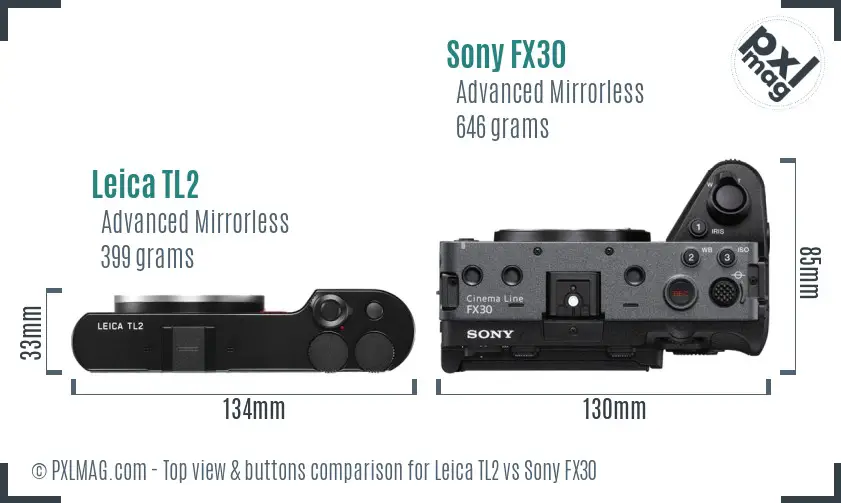 Leica TL2 vs Sony FX30 top view buttons comparison