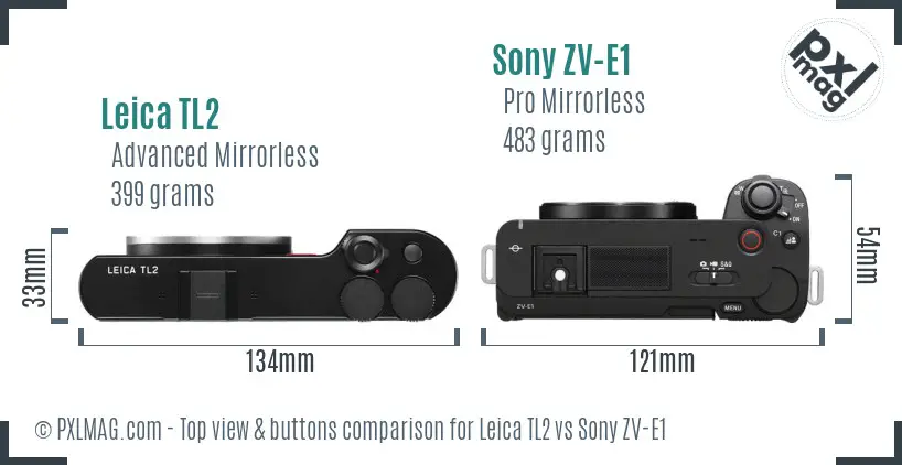 Leica TL2 vs Sony ZV-E1 top view buttons comparison