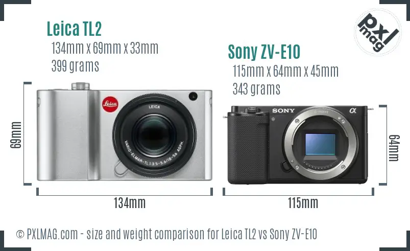 Leica TL2 vs Sony ZV-E10 size comparison