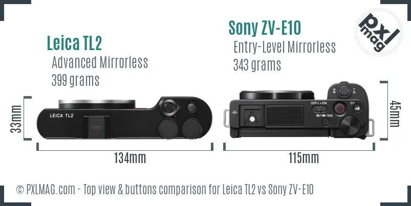 Leica TL2 vs Sony ZV-E10 top view buttons comparison