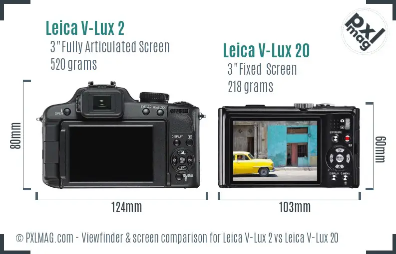 Leica V-Lux 2 vs Leica V-Lux 20 Screen and Viewfinder comparison