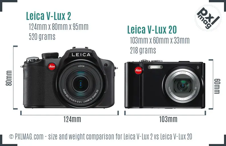 Leica V-Lux 2 vs Leica V-Lux 20 size comparison