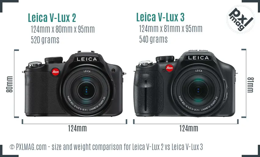 Leica V-Lux 2 vs Leica V-Lux 3 size comparison