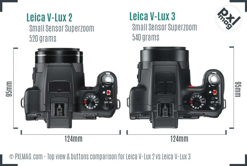 Leica V-Lux 2 vs Leica V-Lux 3 top view buttons comparison