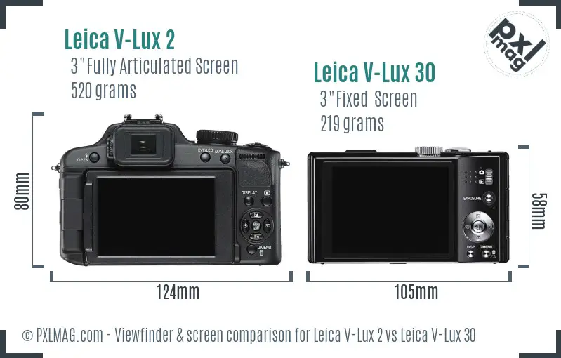 Leica V-Lux 2 vs Leica V-Lux 30 Screen and Viewfinder comparison