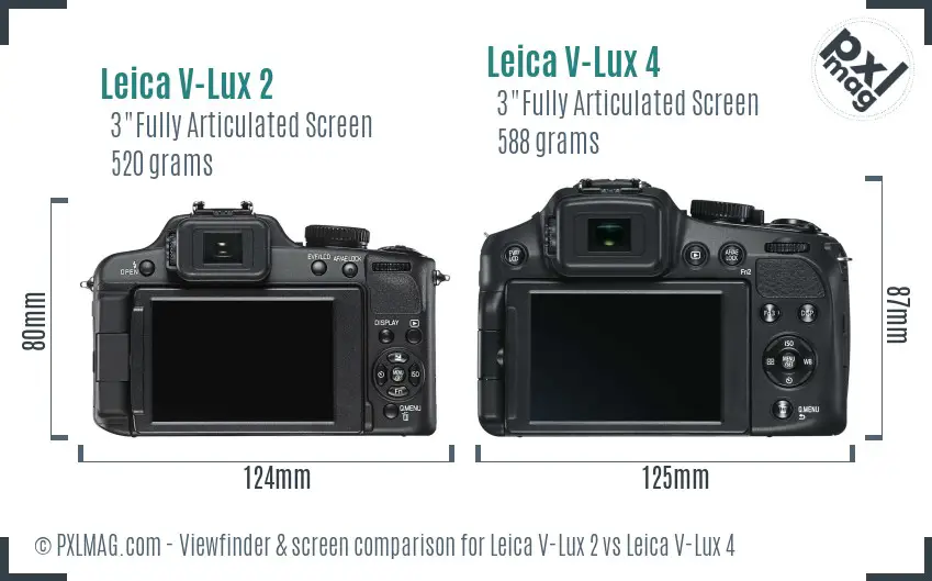 Leica V-Lux 2 vs Leica V-Lux 4 Screen and Viewfinder comparison