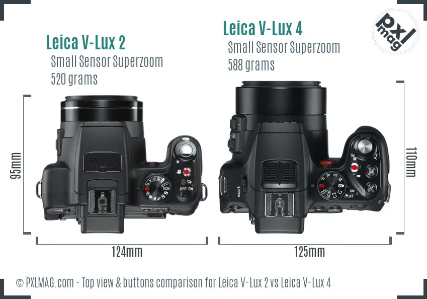 Leica V-Lux 2 vs Leica V-Lux 4 top view buttons comparison