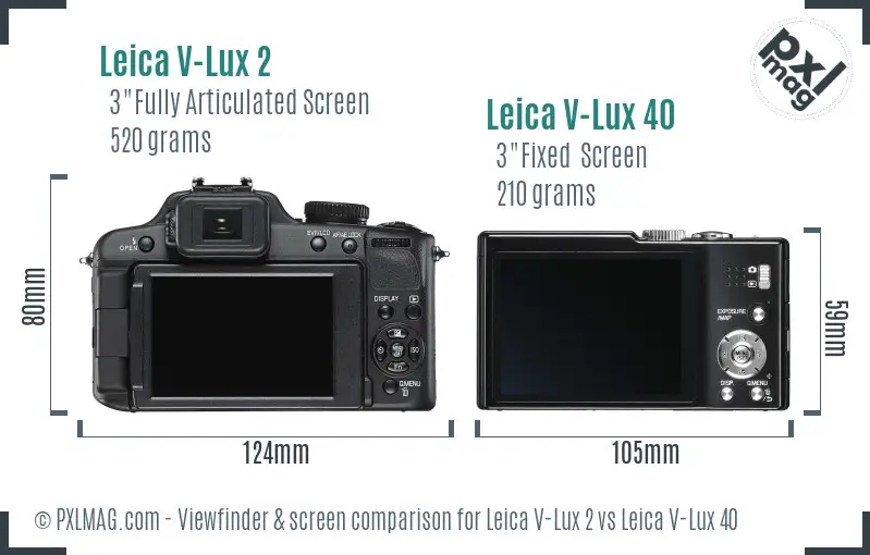 Leica V-Lux 2 vs Leica V-Lux 40 Screen and Viewfinder comparison