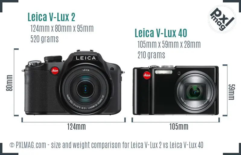 Leica V-Lux 2 vs Leica V-Lux 40 size comparison