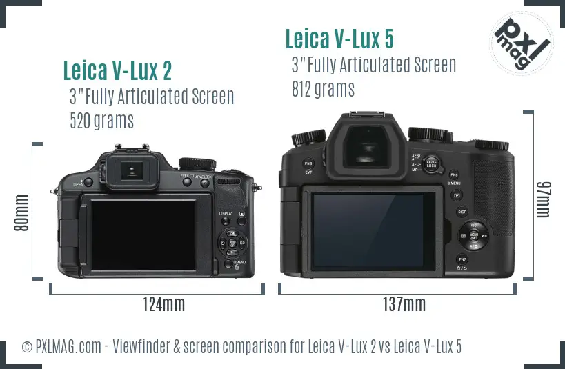 Leica V-Lux 2 vs Leica V-Lux 5 Screen and Viewfinder comparison